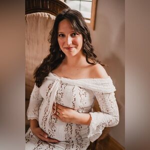 Off-Shoulder Lace Maternity Dress Large